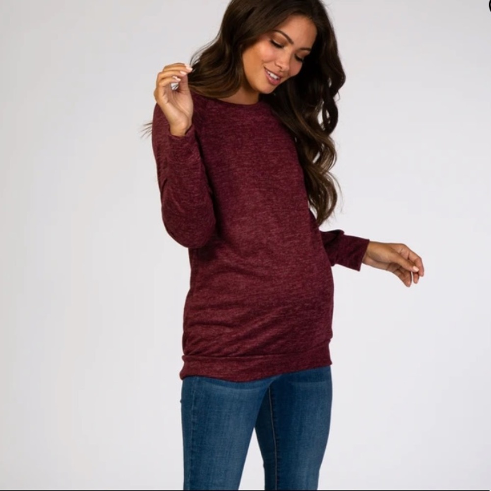 Burgundy Soft Knit Long Sleeve Maternity Top